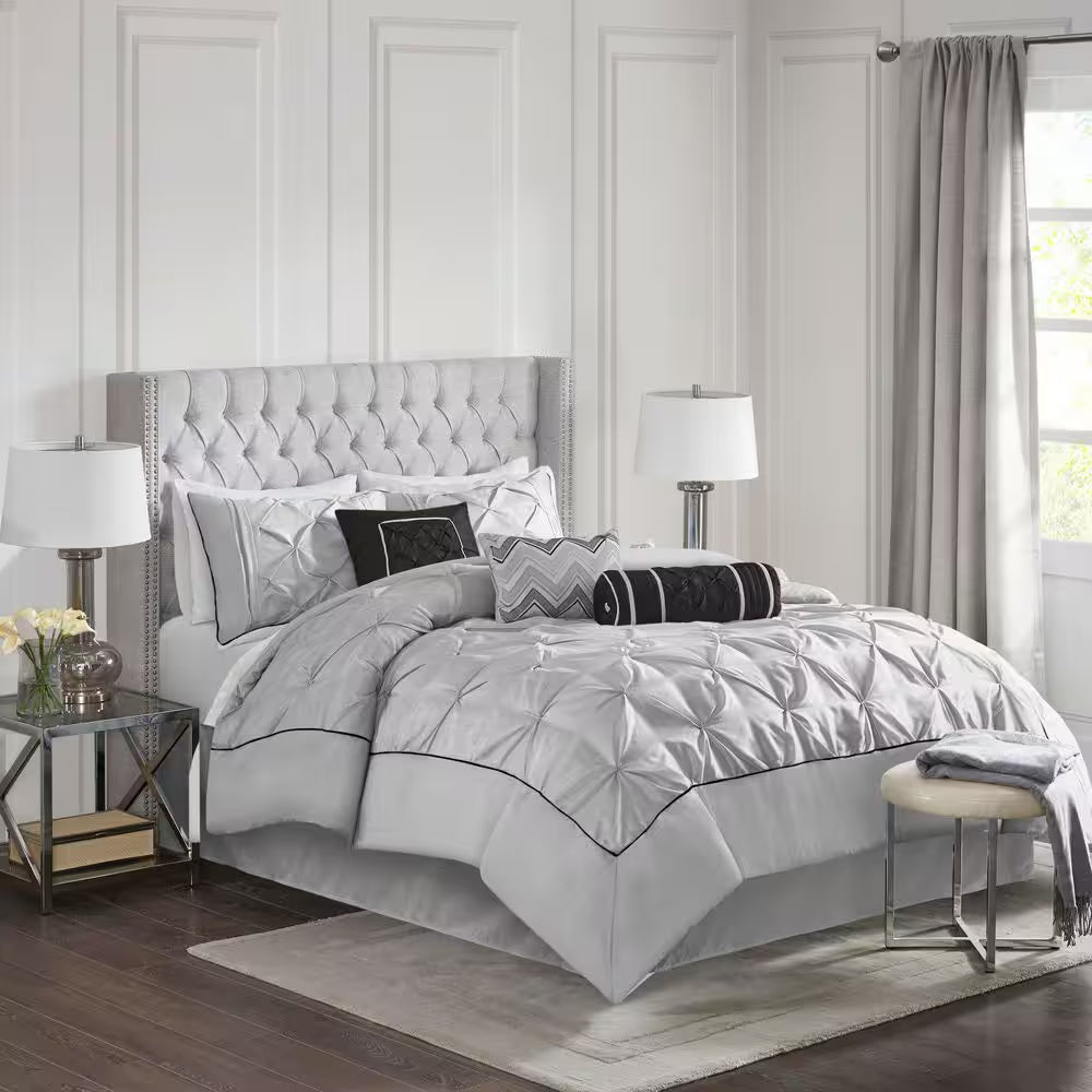 Vivian 7-Piece Grey Polyester Queen Tufted Comforter Set