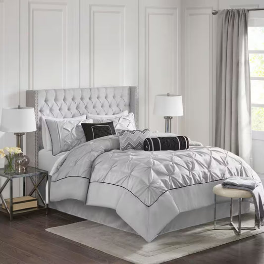 Vivian 7-Piece Grey Polyester Queen Tufted Comforter Set