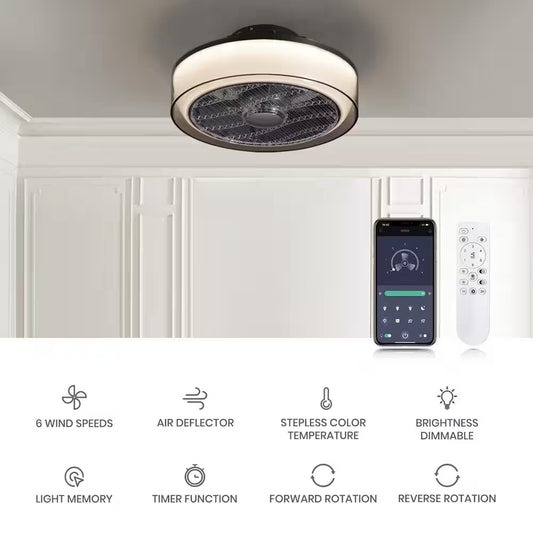 16 In. Indoor Smoky Gray Low Profile Ceiling Fan with Dimmable LED Light Flush Mount Bedroom Ceiling Fan with Remote