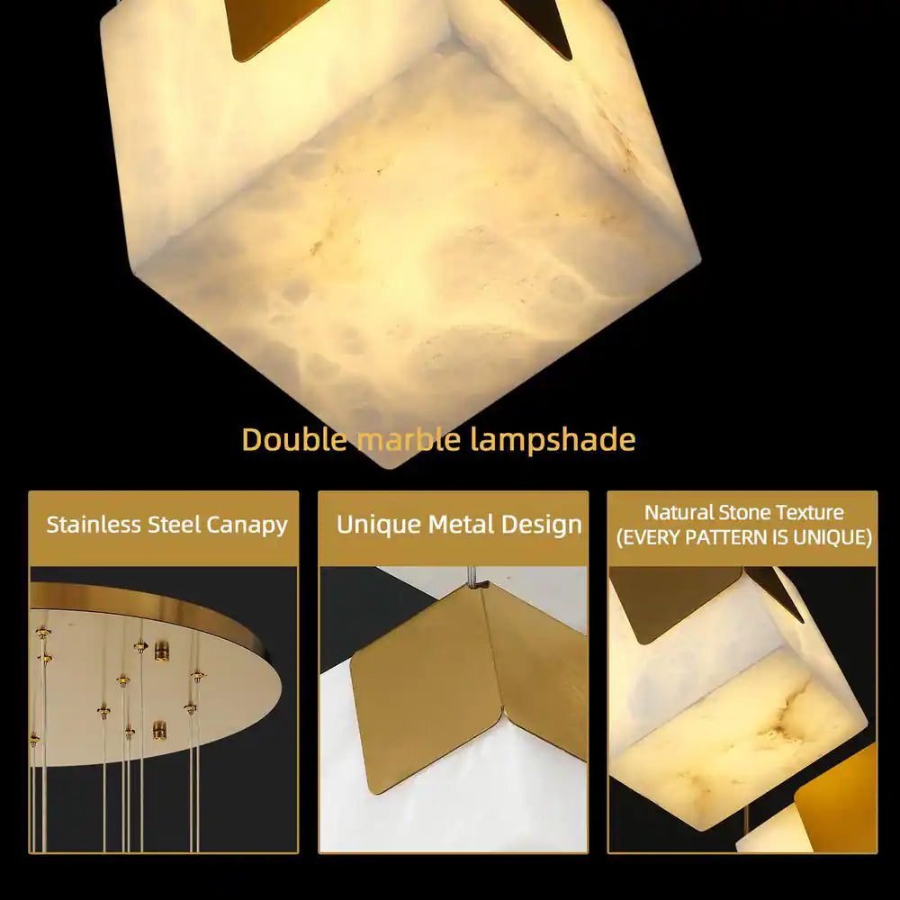 24 In. 20-Light Gold Dimmable Alabaster Cluster Chandelier, Staircase Chandelier with Alabaster Shades, for Foyer, Stair