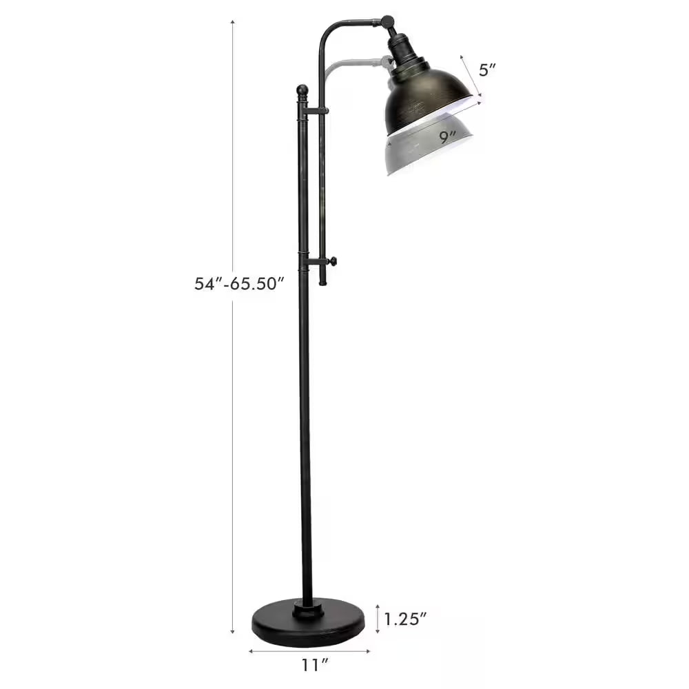 65 In. Adjustable Aged Bronze Industrial Floor Lamp with Metal Shade