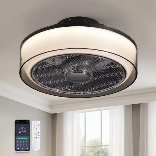 16 In. Indoor Smoky Gray Low Profile Ceiling Fan with Dimmable LED Light Flush Mount Bedroom Ceiling Fan with Remote