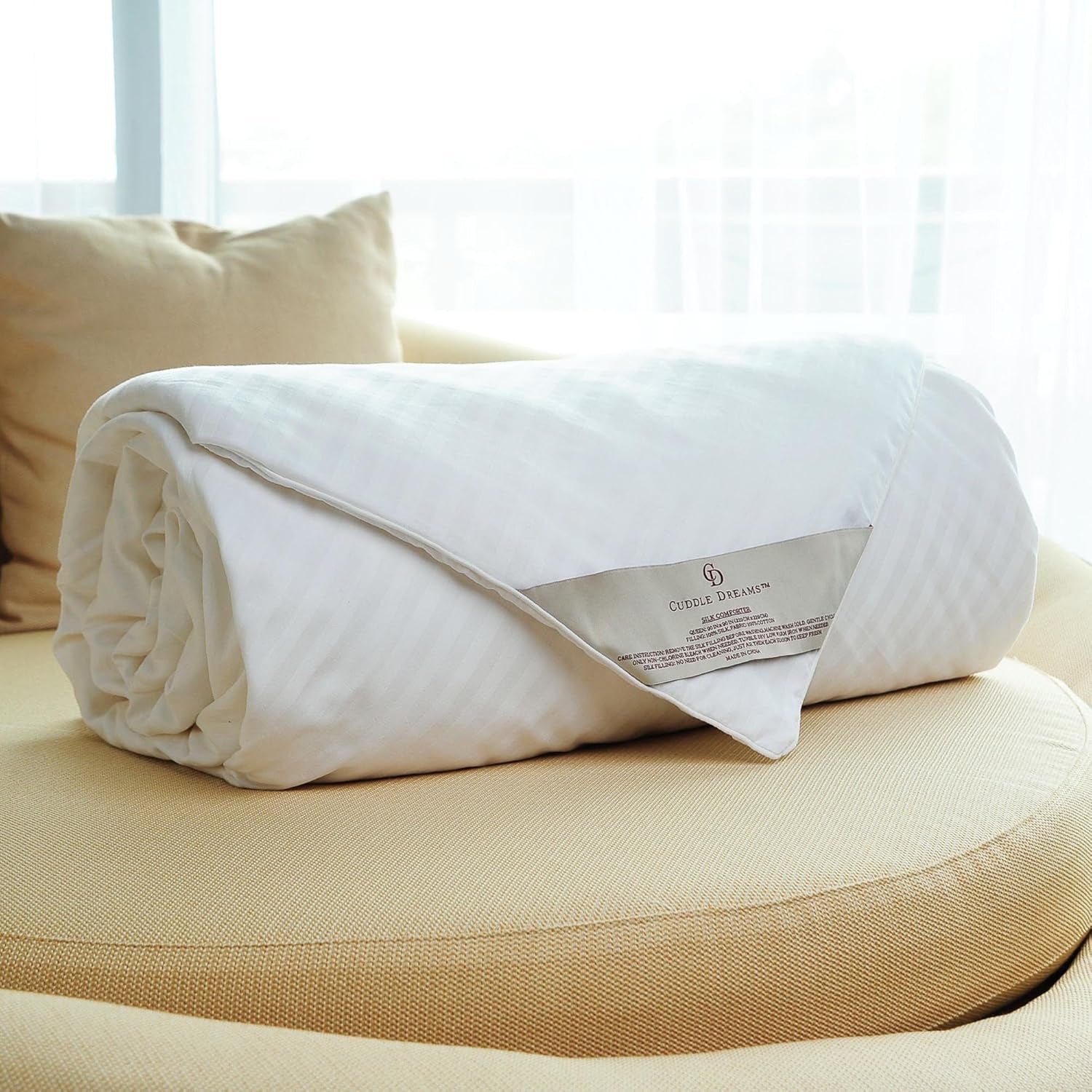 CUDDLE DREAMS Silk Comforter for Spring/Summer/Fall, 100% Long-Strand Silk Filling, Natural & Breathable (Full Size)