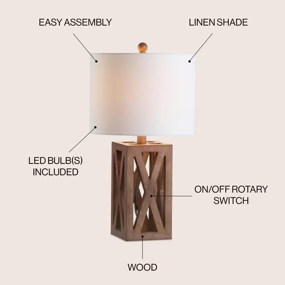 Stewart 21.5 In. Brown Wood LED Table Lamp
