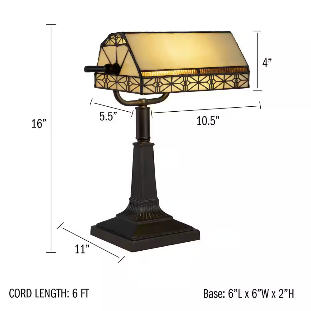 16 In. Bronze Tiffany Style LED Bankers Lamp