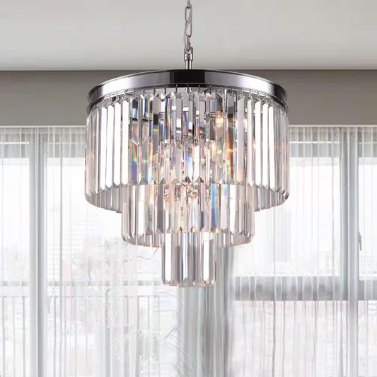 Annapolis 7-Light Chrome/Clear Unique Tiered Chandelier with Crystal Accents