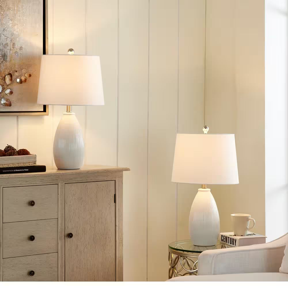 Sacramento 22 .25 In. White Ceramic Dimmable Table Lamp with White Shade (Set of 2)