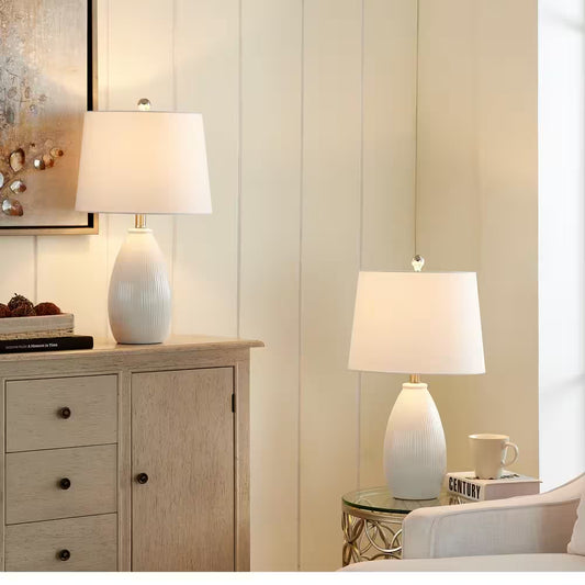 Sacramento 22 .25 In. White Ceramic Dimmable Table Lamp with White Shade (Set of 2)