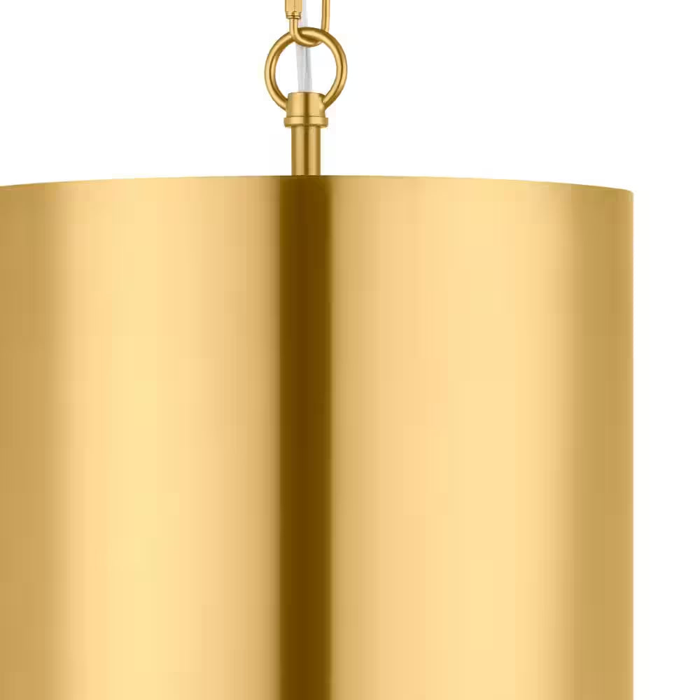 Bandeau 1-Light Aged Brass Finish Shaded Pendant Light with White inside Metal Shade