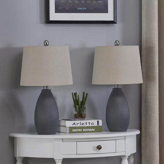 Sacramento 22.25 In. Gray Ceramic Dimmable Table Lamp with Teal