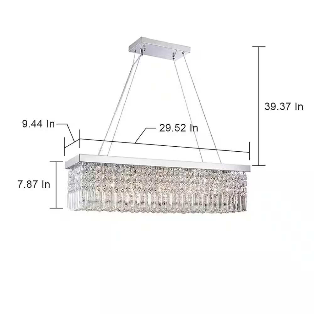 5-Light Rectangle Chrome Chandelier with K9 Crystals