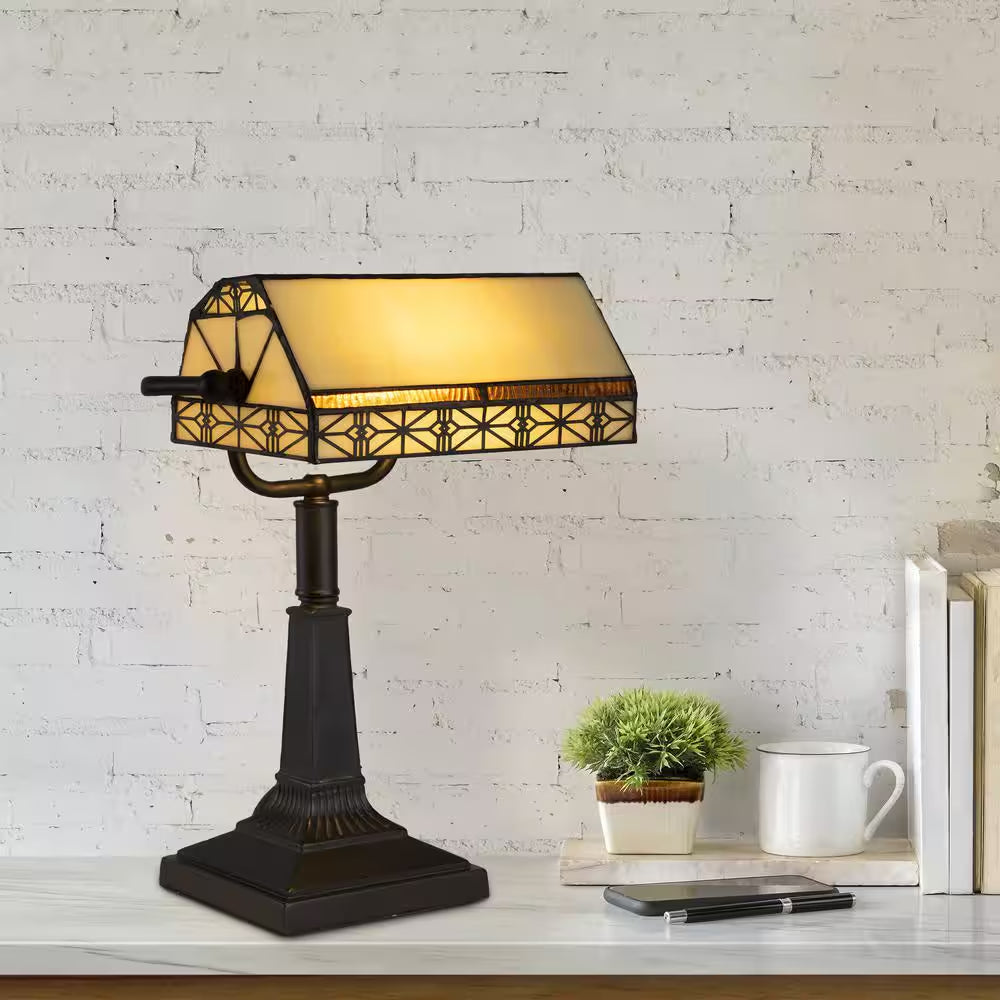 16 In. Bronze Tiffany Style LED Bankers Lamp