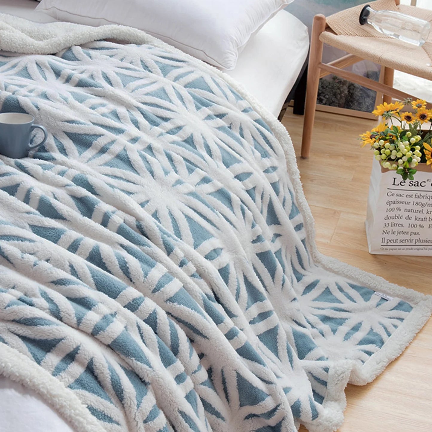 Sherpa Fleece Blanket Soft Plush Throw Blanket Dual Sided Cozy Blankets for Bed Couch Sofa(Light Blue,51"X63")