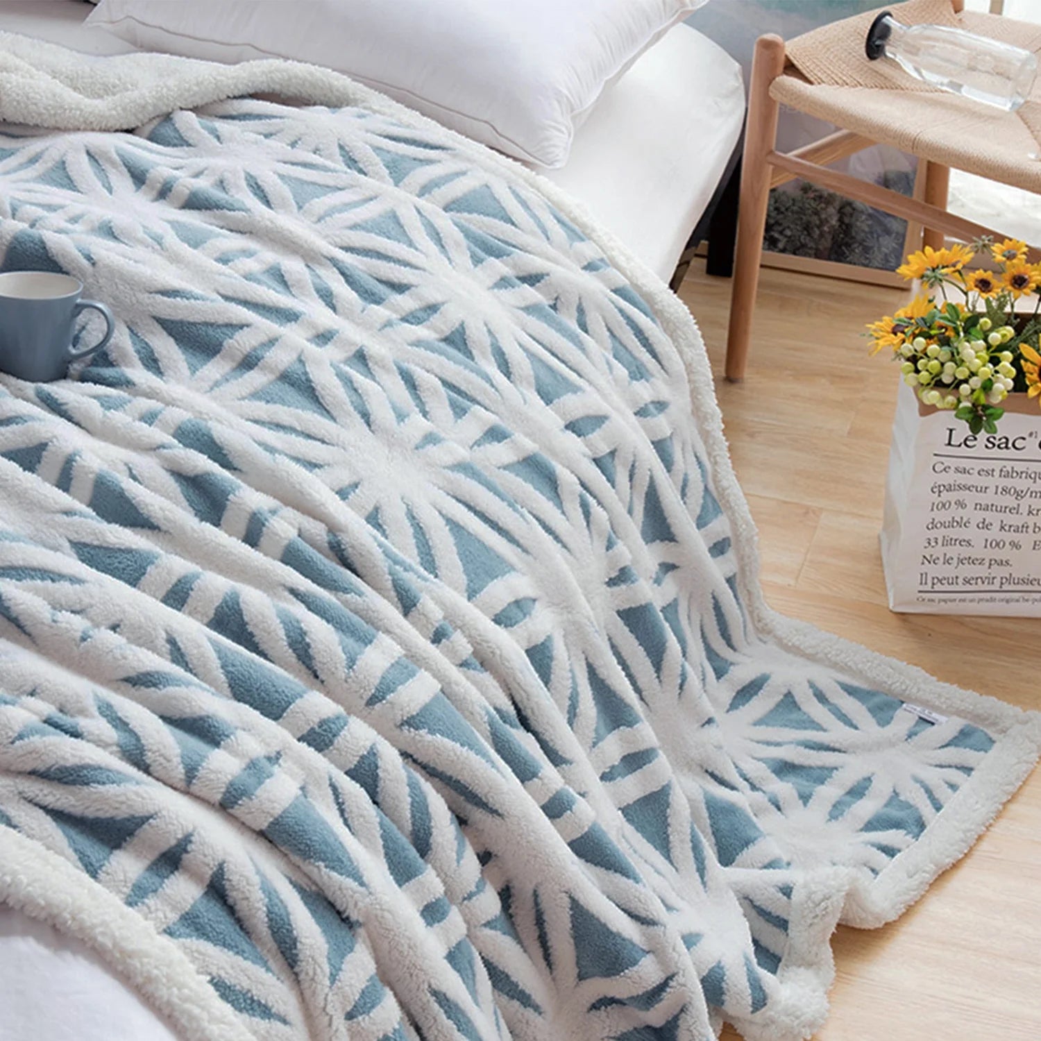 Sherpa Fleece Blanket Soft Plush Throw Blanket Dual Sided Cozy Blankets for Bed Couch Sofa(Light Blue,51"X63")