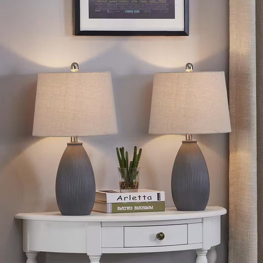 Sacramento 22.25 In. Gray Ceramic Dimmable Table Lamp with Teal