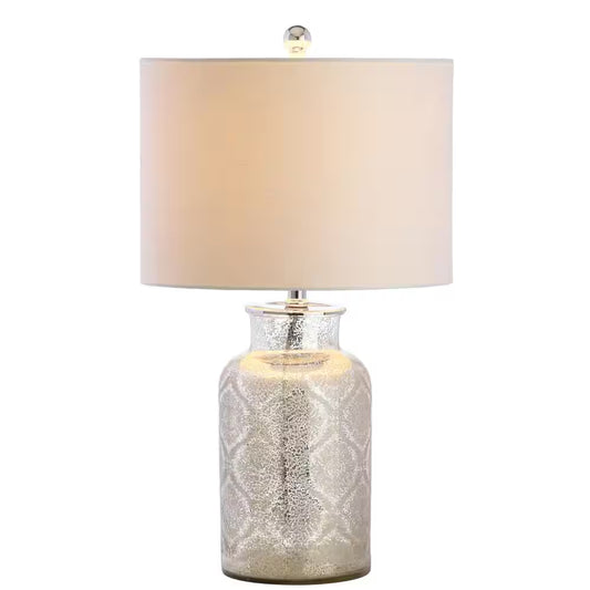 Emilia 24.5 In. Mercury Silver Trellis Pattern Glass Table Lamp