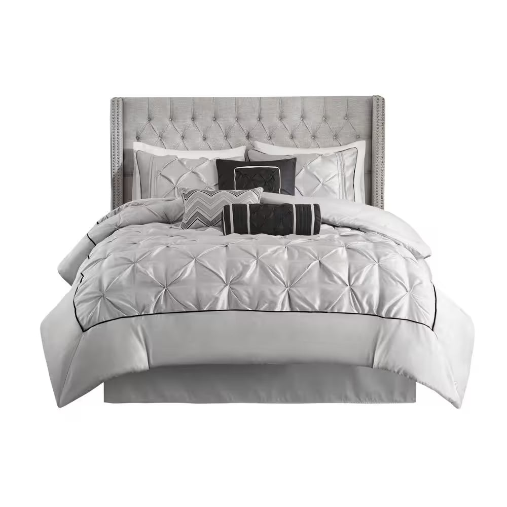 Vivian 7-Piece Grey Polyester Queen Tufted Comforter Set