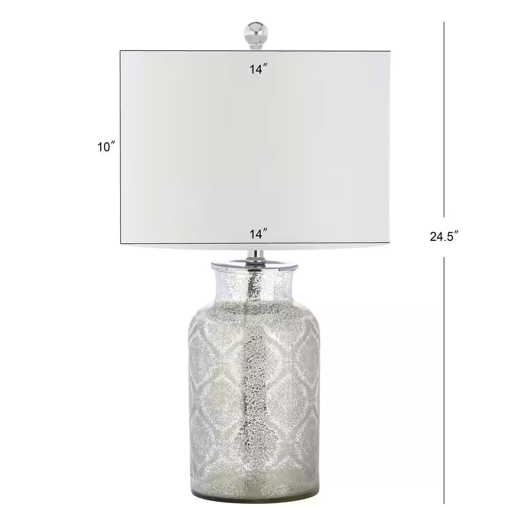 Emilia 24.5 In. Mercury Silver Trellis Pattern Glass Table Lamp