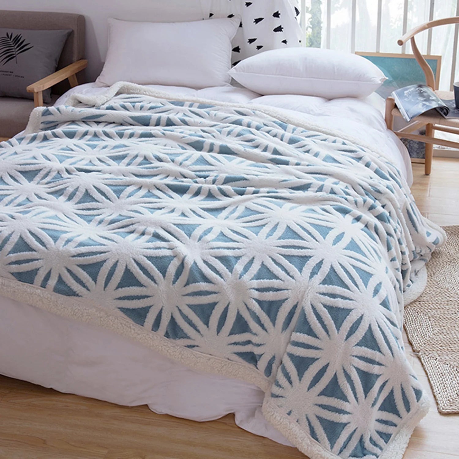 Sherpa Fleece Blanket Soft Plush Throw Blanket Dual Sided Cozy Blankets for Bed Couch Sofa(Light Blue,51"X63")