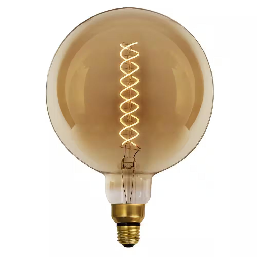 60W Equivalent G63 Dimmable Spiral Filament Oversized Amber Glass E26 Vintage Edison LED Light Bulb, Warm White (3-Pack)