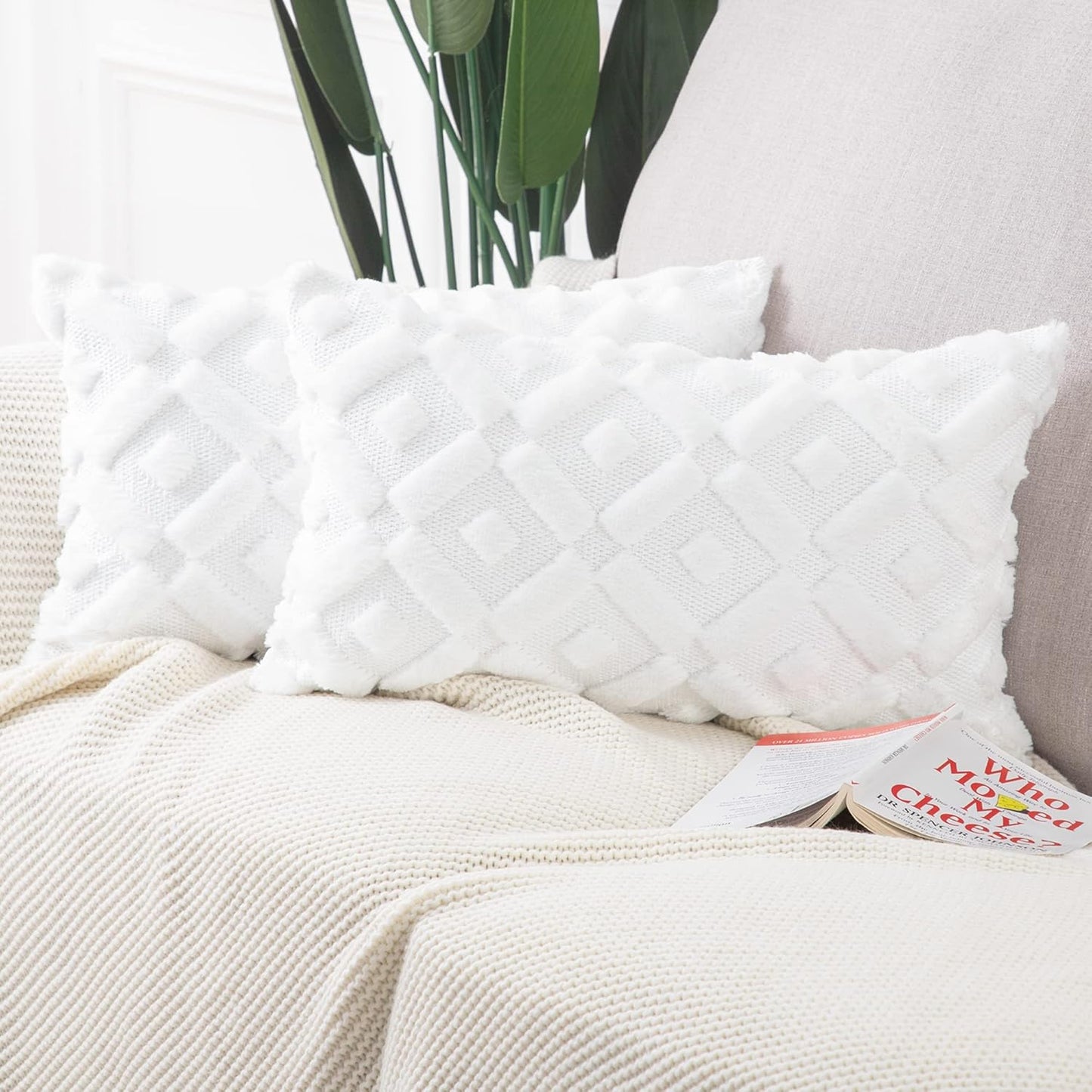 MADIZZ Set of 2 Beige Plush Short Wool Throw Pillow Covers 20X20 Inch Square Super Soft Cozy Decorative Velvet Cushion Cover for Sofa Bedroom Livingroom Pillow Shell
