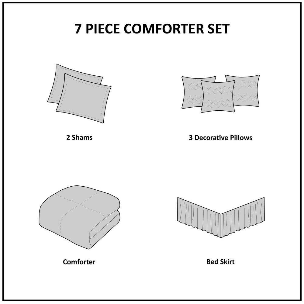 Vivian 7-Piece Grey Polyester Queen Tufted Comforter Set