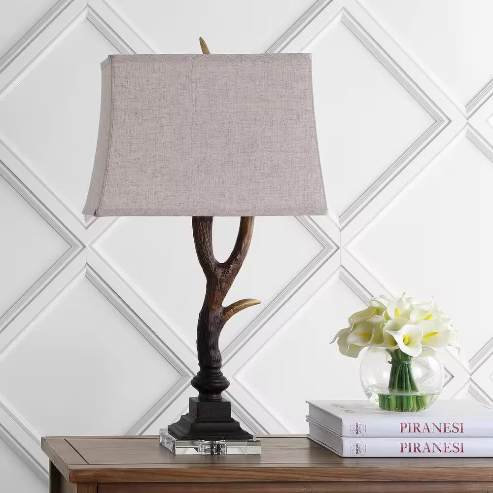Antler 29.5 In. Rustic Resin/Crystal LED Table Lamp, Brown/Clear