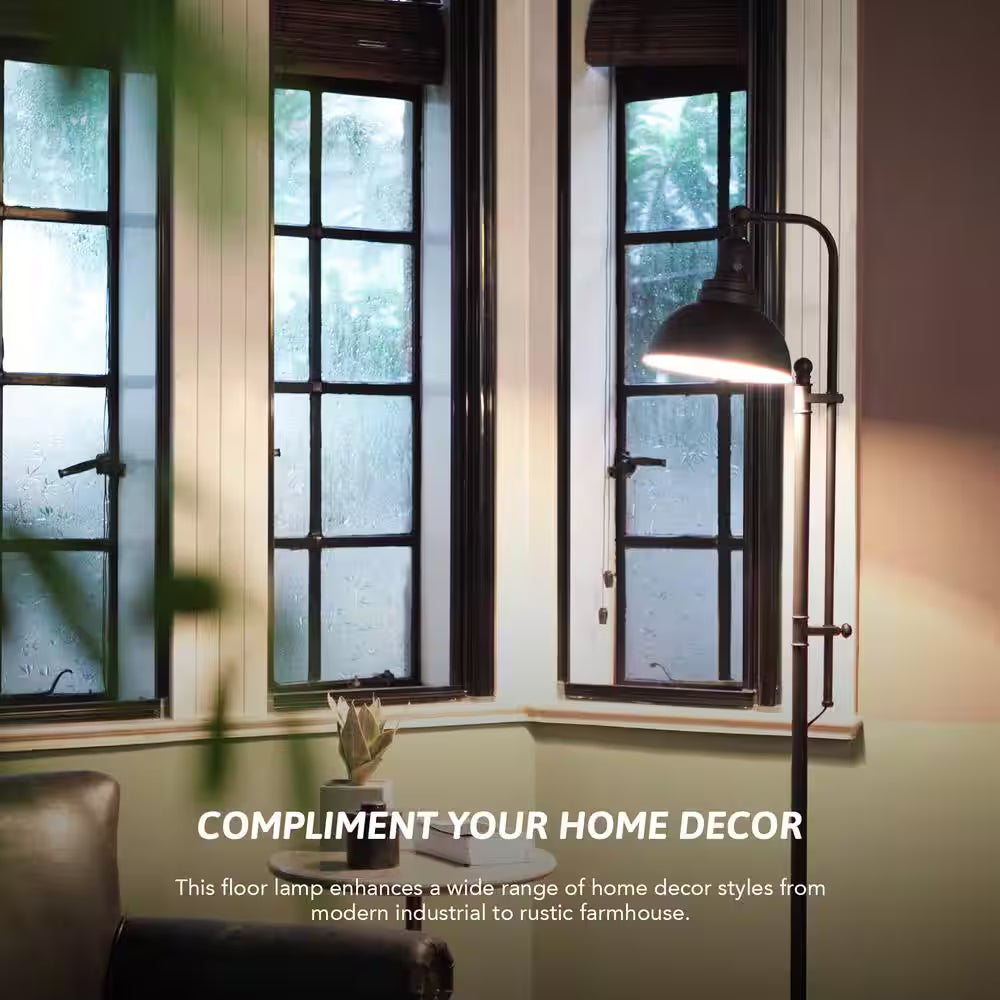 65 In. Adjustable Aged Bronze Industrial Floor Lamp with Metal Shade