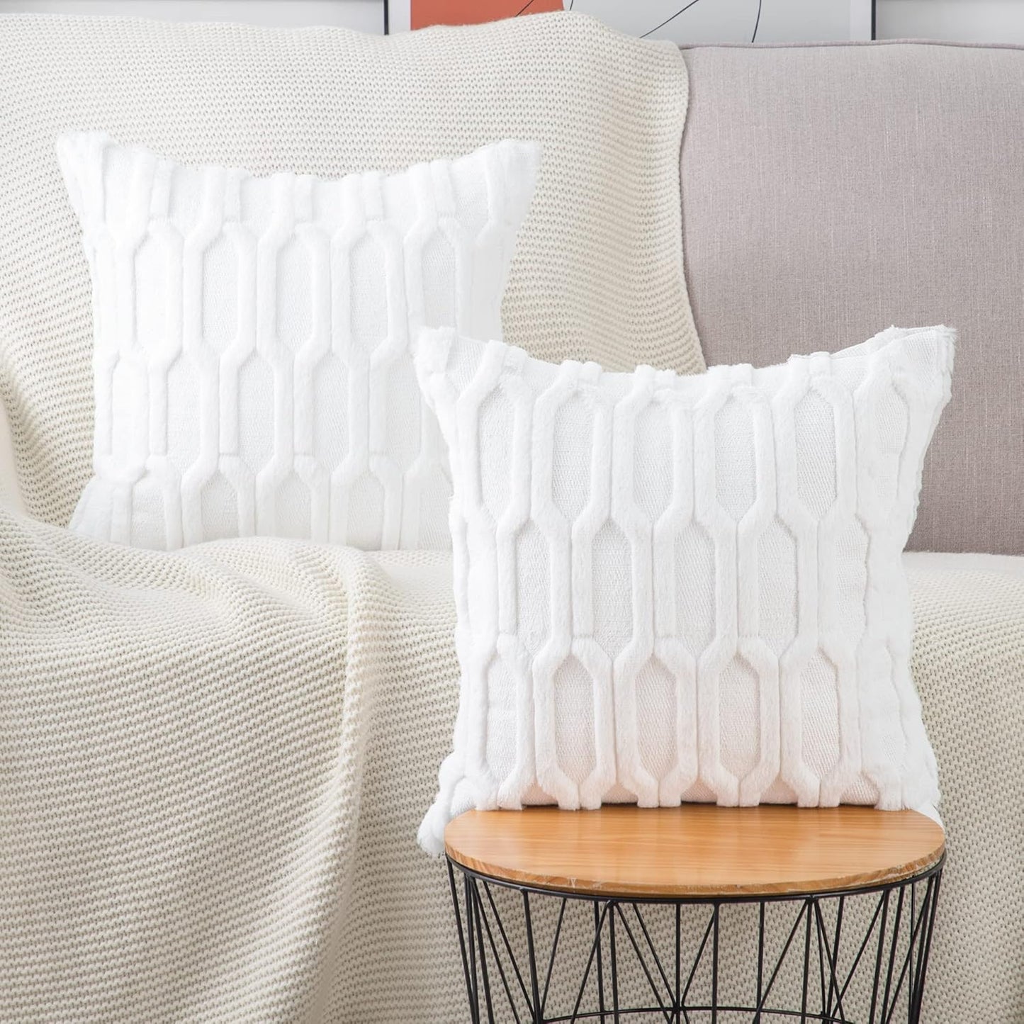 MADIZZ Set of 2 Soft Plush Short Wool Velvet Decorative Throw Pillow Covers 12X20 Inch Light Brown Rectangular Luxury Style Cushion Cases Pillow Shell for Sofa Bedroom
