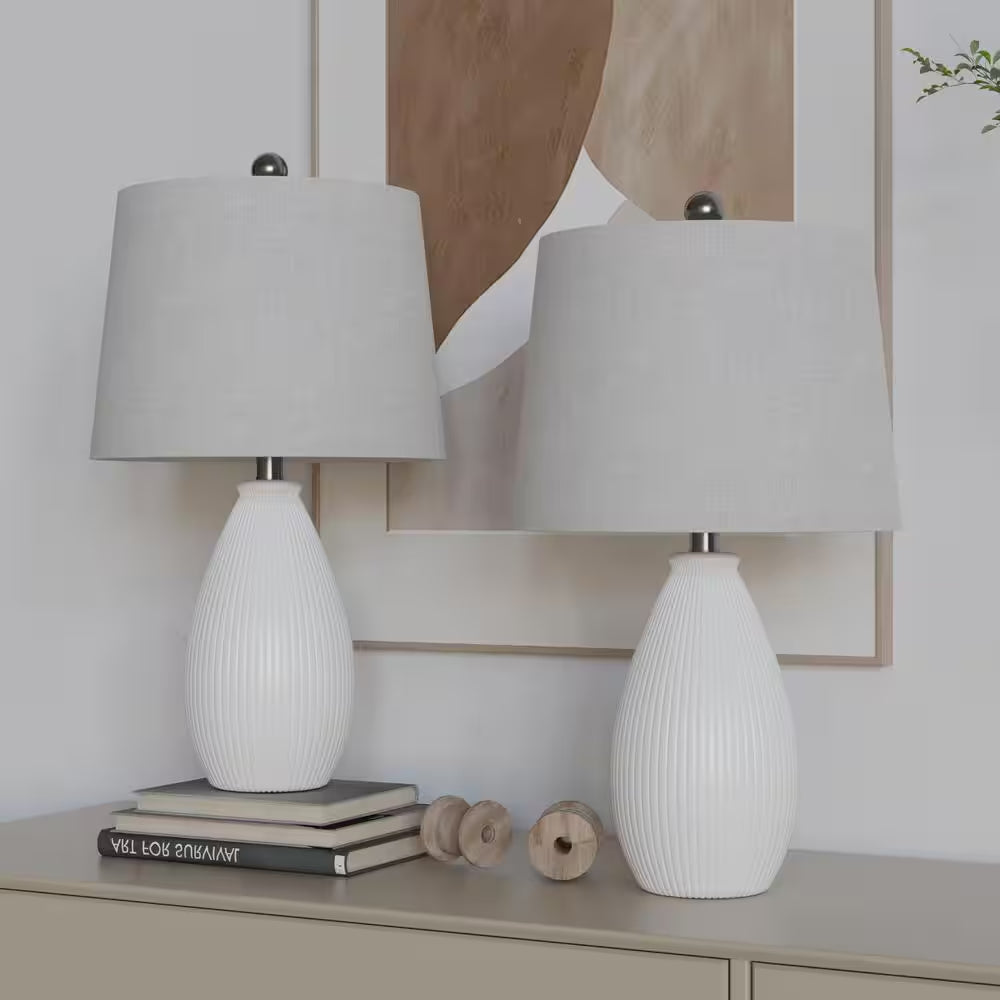 Sacramento 22 .25 In. White Ceramic Dimmable Table Lamp with White Shade (Set of 2)
