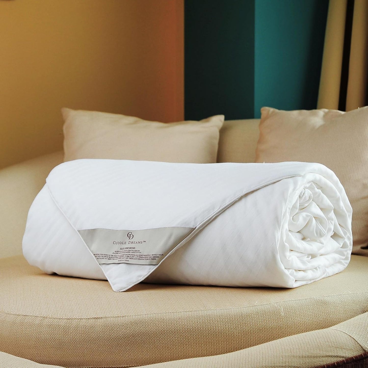 CUDDLE DREAMS Silk Comforter for Spring/Summer/Fall, 100% Long-Strand Silk Filling, Natural & Breathable (Full Size)