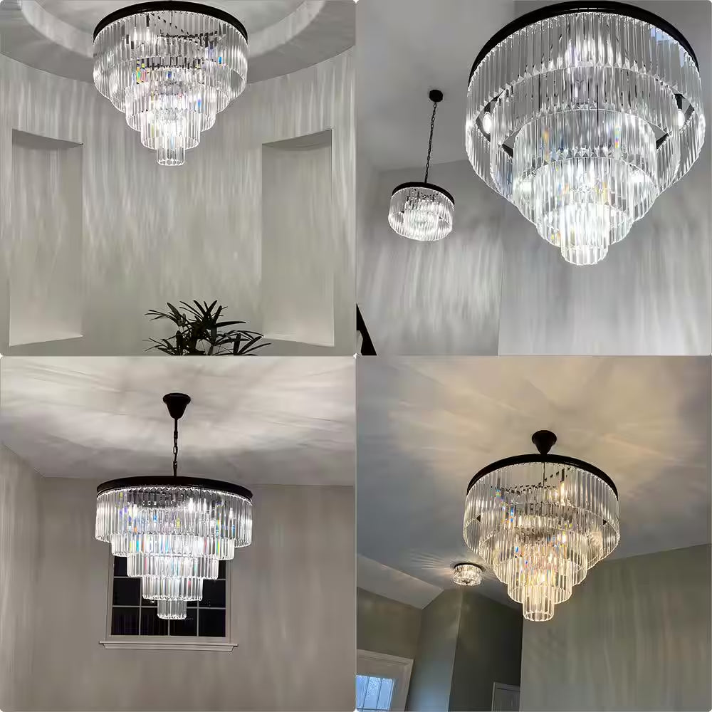 Annapolis 12-Light Black/Clear Unique Tiered Chandelier with Crystal Accents