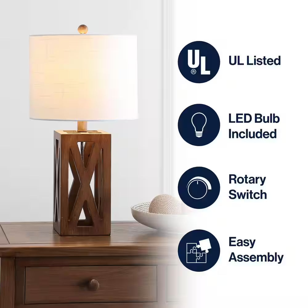 Stewart 21.5 In. Brown Wood LED Table Lamp