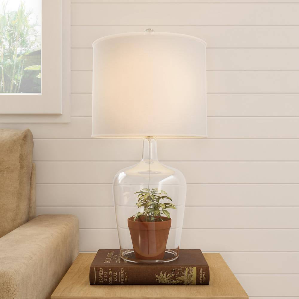 26 In. Glass Cloche Table Lamps, Set of 2 Modern Farmhouse Accent Lights with Ivory Shades White/Clear