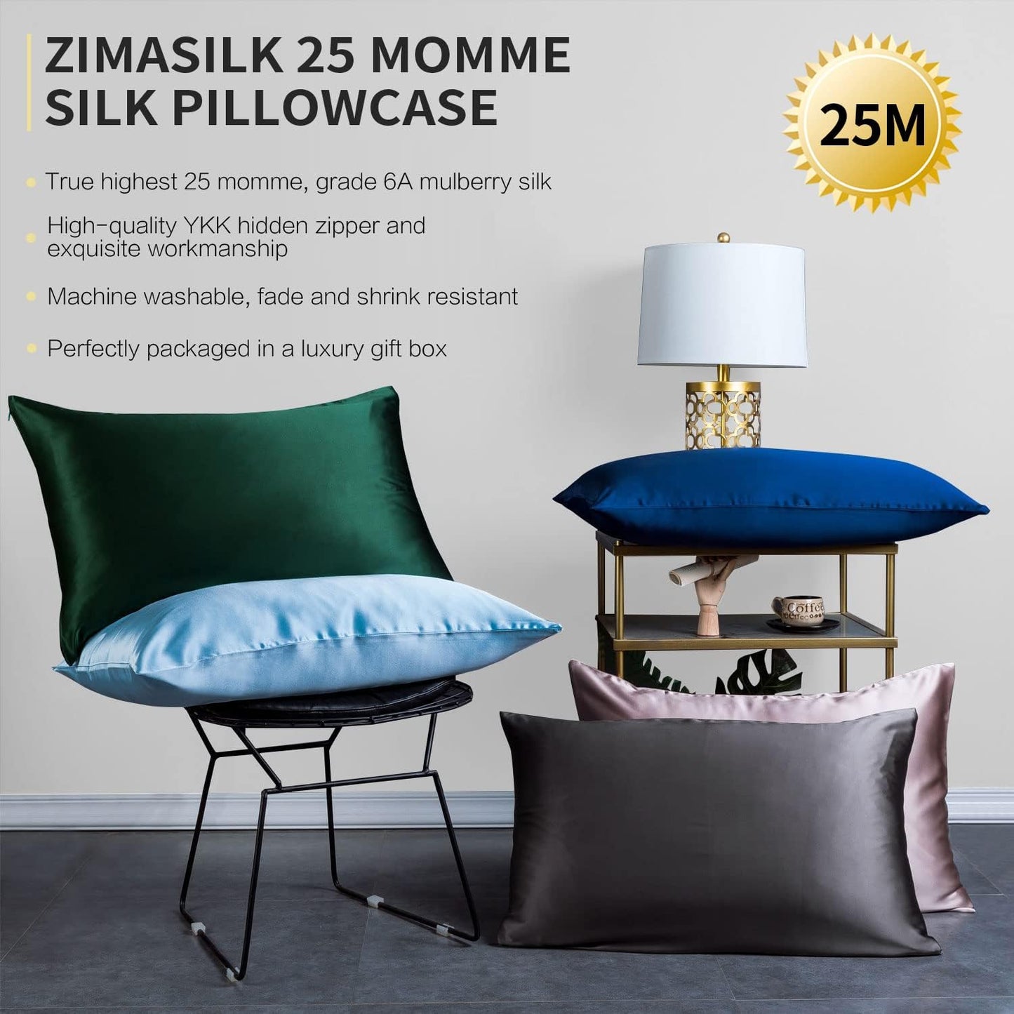 ZIMASILK 25 Momme 100% Pure Mulberry Silk Pillowcase for Hair and Skin Heath, Best Gift Choice, Highest Grade 6A Silk, 900 Thread Count, 1Pc (Standard 20''X26'', Taupe)