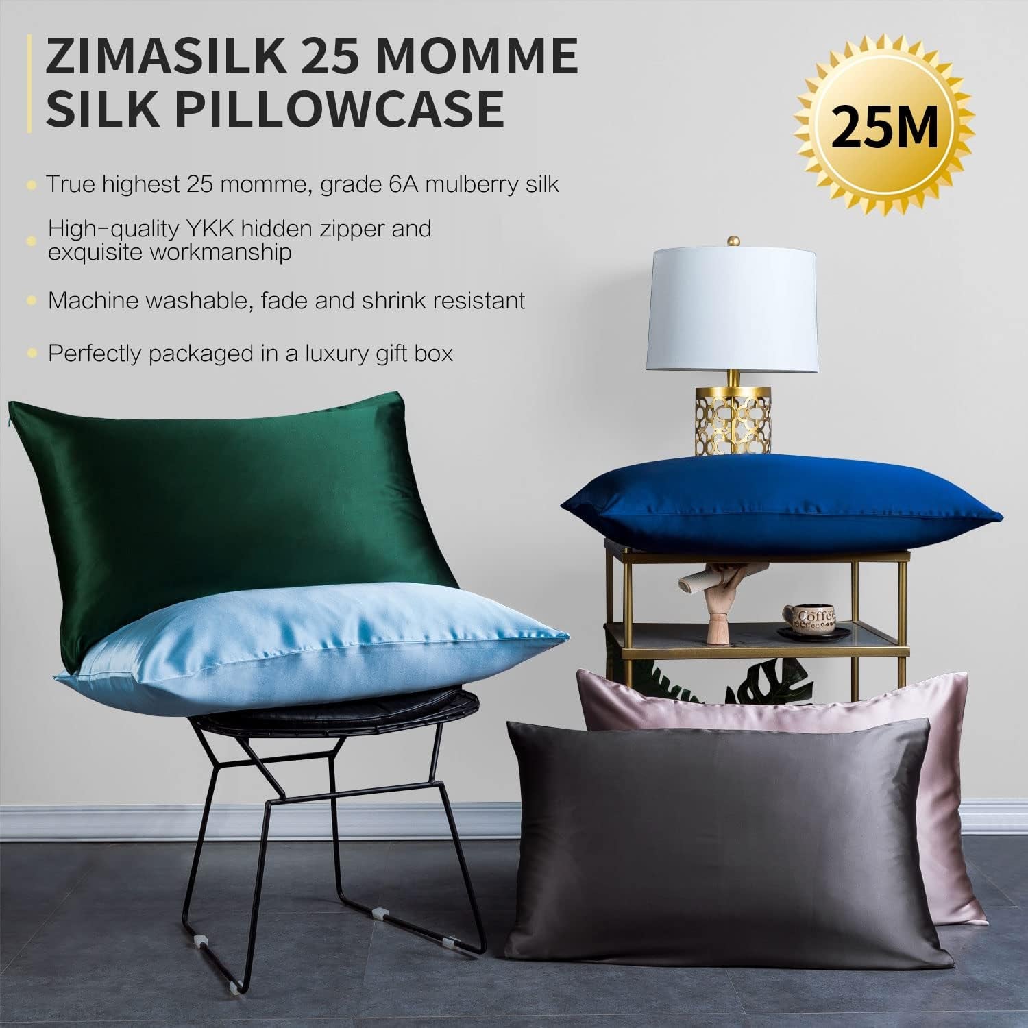 ZIMASILK 25 Momme 100% Pure Mulberry Silk Pillowcase for Hair and Skin Heath, Best Gift Choice, Highest Grade 6A Silk, 900 Thread Count, 1Pc (Standard 20''X26'', Taupe)