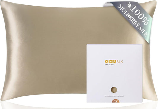 ZIMASILK 100% Pure Mulberry Silk Pillowcase for Hair and Skin Health, Soft and Smooth, Both Sides Premium Grade 6A Silk, 600 Thread Count, with Hidden Zipper, 1Pc (Queen 20''X30'', Taupe)