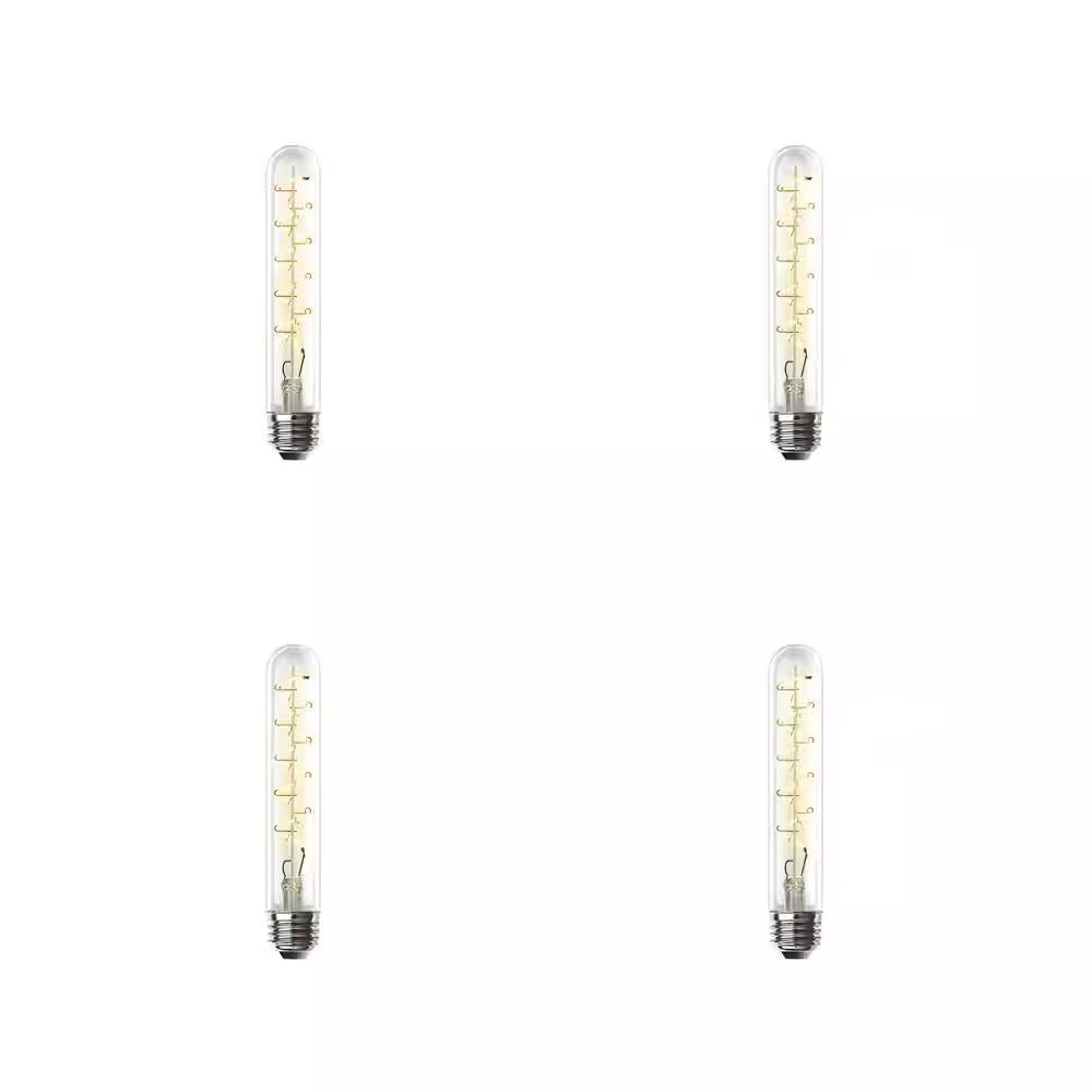 25-Watt Equivalent T10 Dimmable Spiral Filament Large Clear Glass E26 Vintage Edison LED Light Bulb, Warm White (4-Pack)