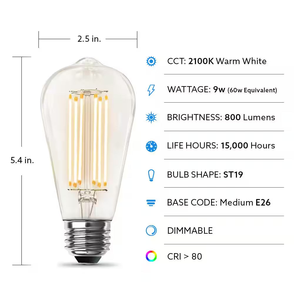 60-Watt Equivalent ST19 Dimmable Cage Filament Clear Glass E26 Vintage Edison LED Light Bulb, Warm White