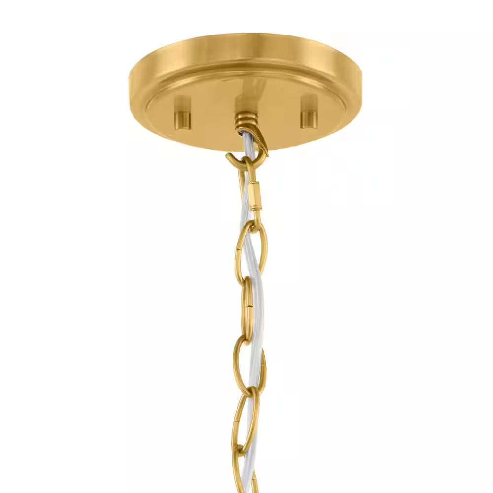 Bandeau 1-Light Aged Brass Finish Shaded Pendant Light with White inside Metal Shade