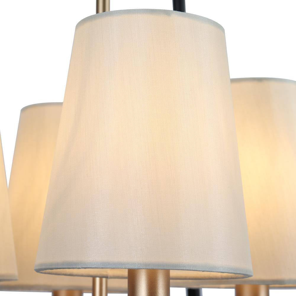 Classic 4-Light Black Cage Chandelier Lighting with Fabric Shades, Modern Square Pendant Light for Dining Room