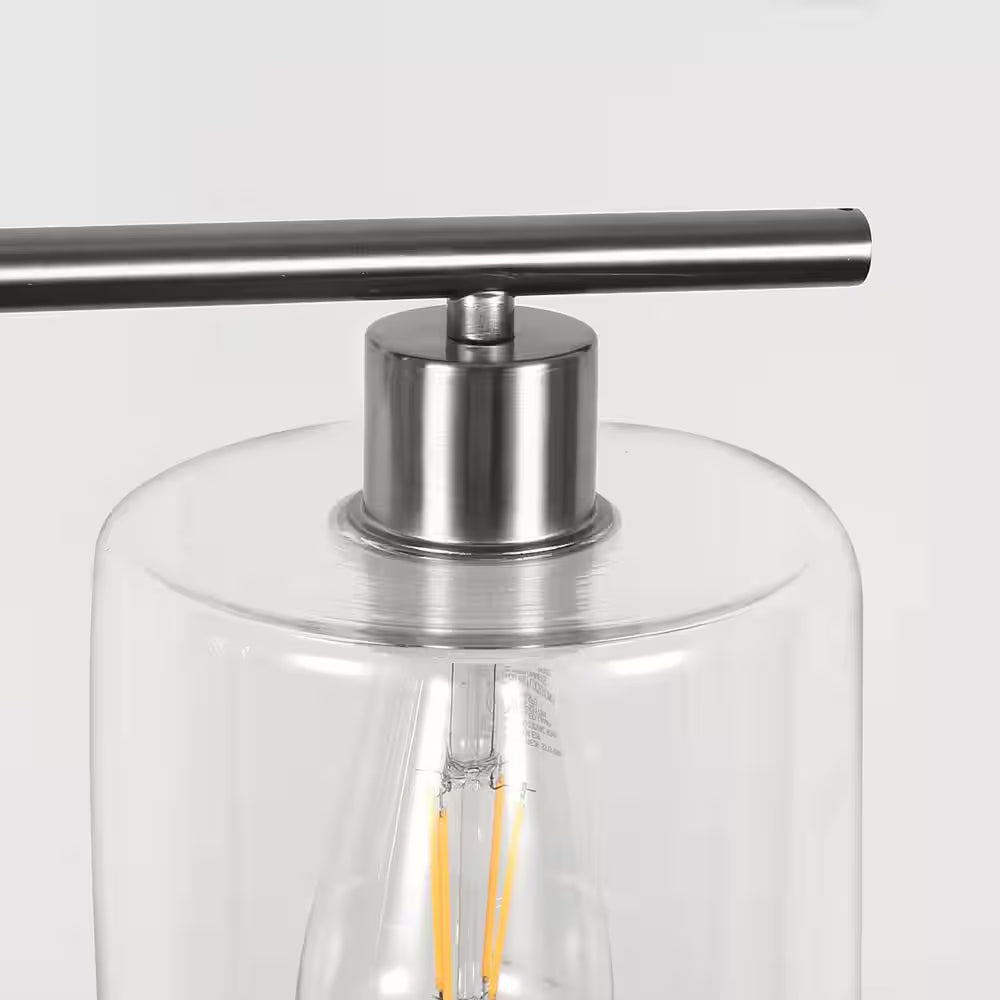 3-Light Brushed Nickel Modern Island Pendant Light Fixtures, Linear Chandelier Hanging Light with Clear Glass Shade