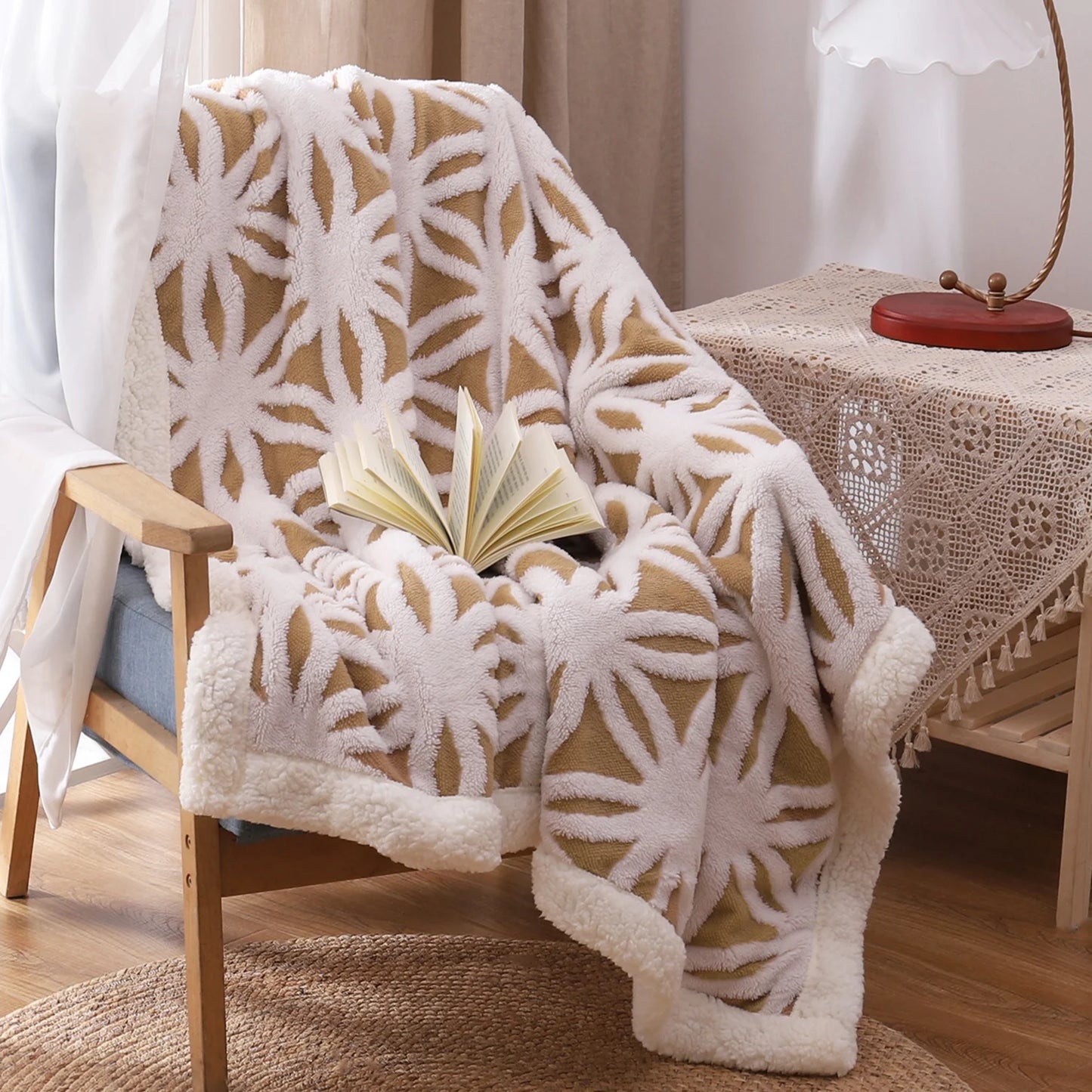 Sherpa Fleece Blanket Fuzzy Soft Throw Blanket Dual Sided Blanket for Couch Sofa Bed (Khaki,51"X63")