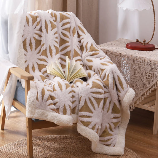 Sherpa Fleece Blanket Fuzzy Soft Throw Blanket Dual Sided Blanket for Couch Sofa Bed (Khaki,51"X63")