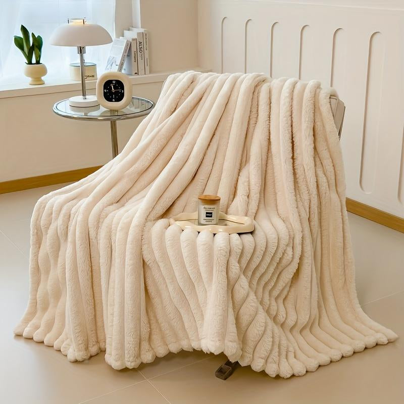 Luxury Cream Faux Rabbit Fur Sleep Blanket - Super Soft, Warm and Cozy, Extra Soft Cozy Baby Blanket for Sofa, Bed, Nursery - Ideal Seasonal Gift, Bed Blanket, Luxury Feeling Extra Soft Cozy Baby Blanket