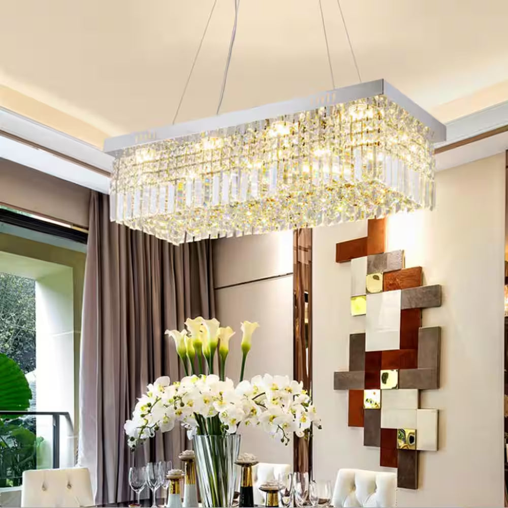 5-Light Rectangle Chrome Chandelier with K9 Crystals