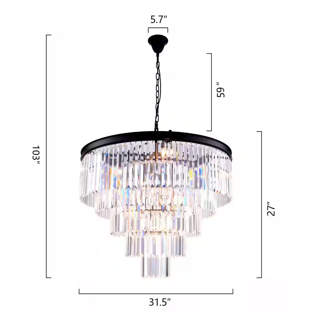 Annapolis 12-Light Black/Clear Unique Tiered Chandelier with Crystal Accents