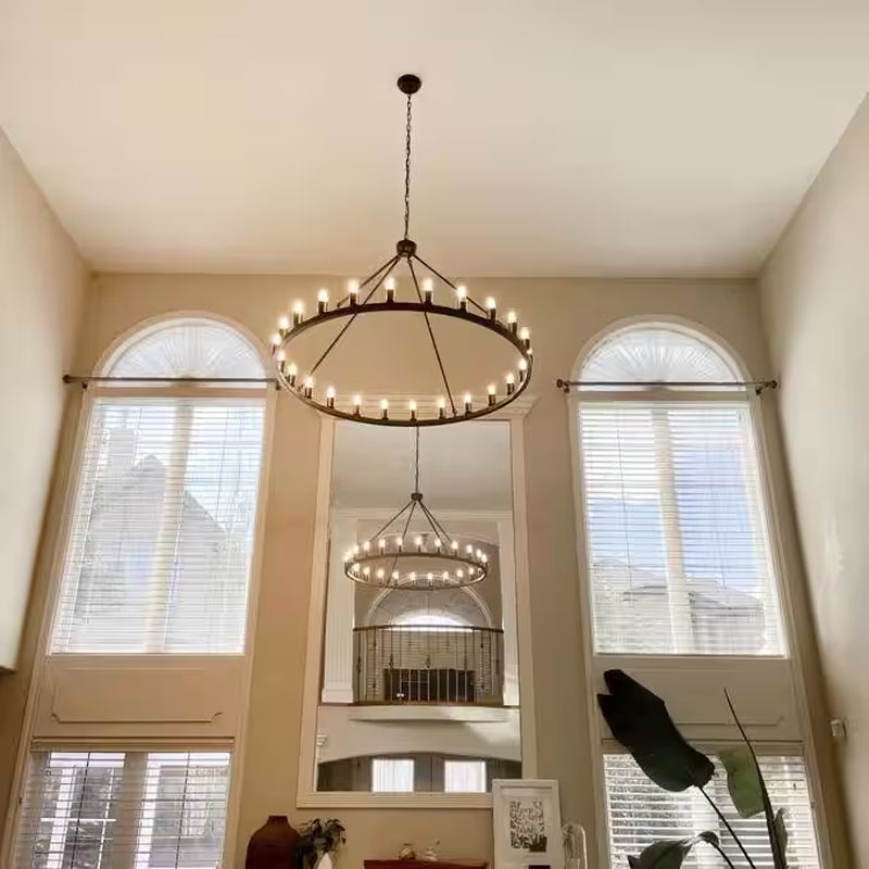 Bismarck 24-Light Black Candle Style Wagon Wheel Chandelier (No Assembly Required for Chandelier Body)