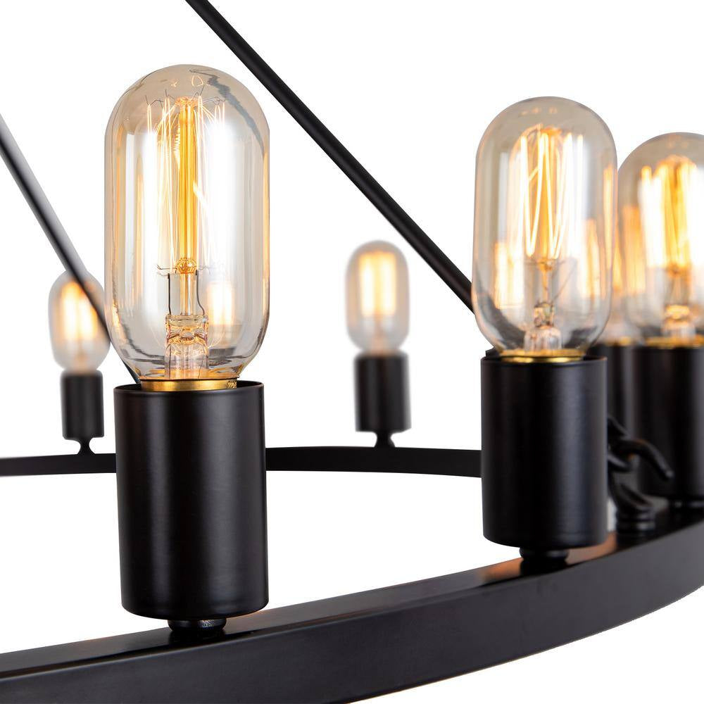 Bismarck 24-Light Black Candle Style Wagon Wheel Chandelier (No Assembly Required for Chandelier Body)