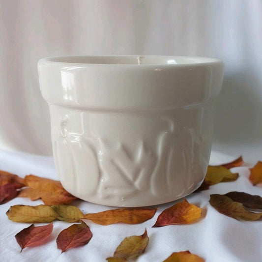 Fall Decor Ramekin Soy Wax Scented Candle. Wax Net Weight 3Oz. Pumpkin and Leaf Design. off White Color Candle Business Decorative Candle